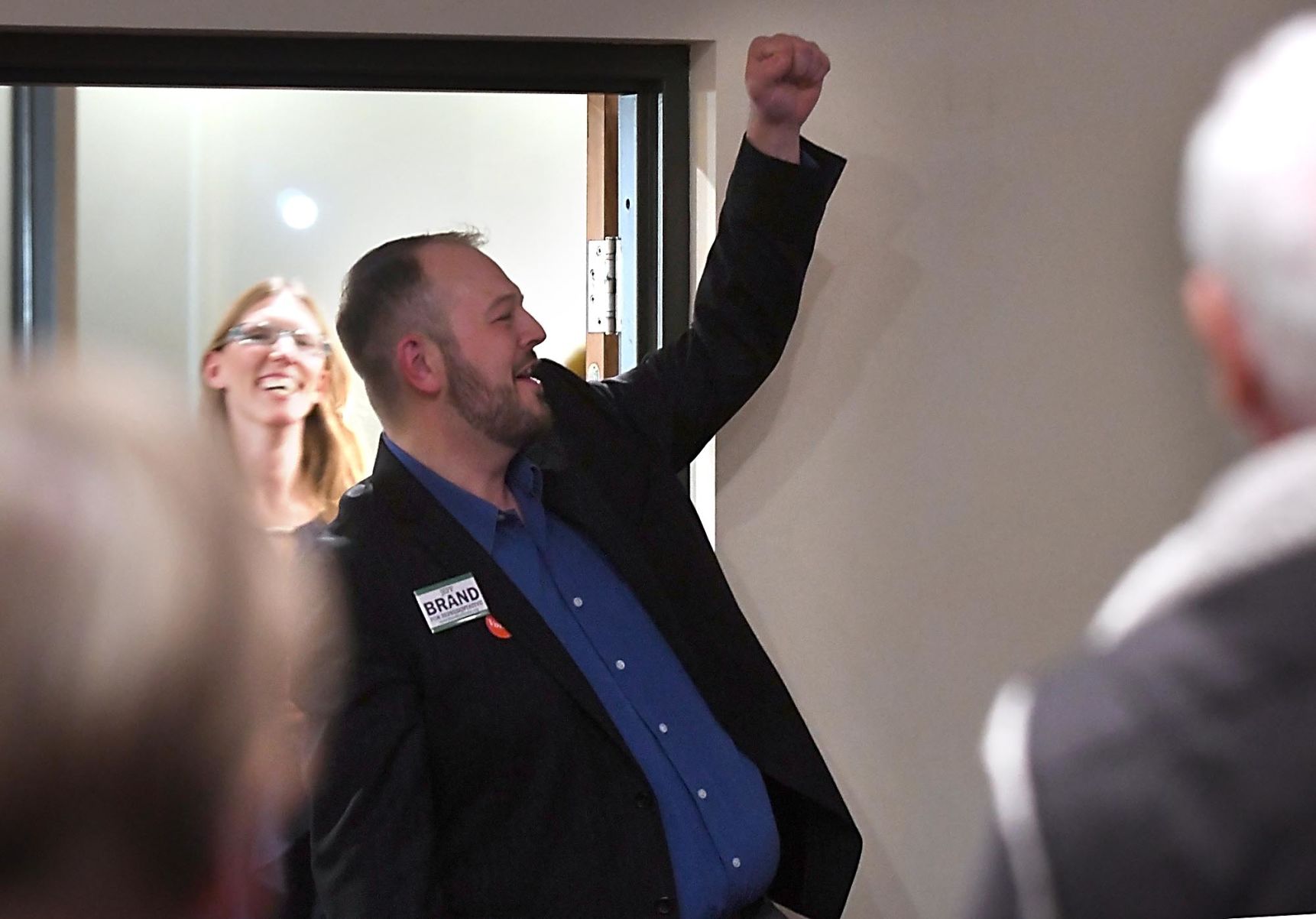 Jeff Brand celebrates win